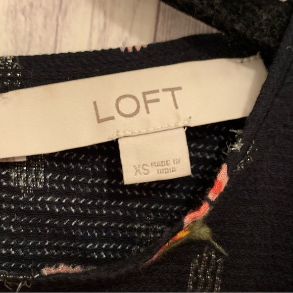 Loft Floral Red and Black Metallic Sparkly Puff Sleeve Blouse Long Sleeve XS - Picture 10 of 11